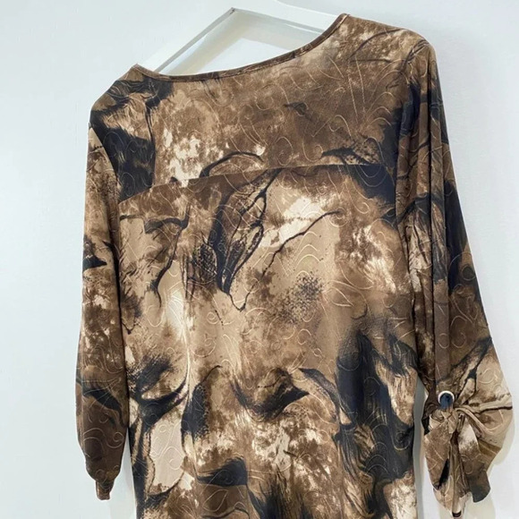Clientele Smoky Tie-Dye 3/4-Sleeve Brown and Cream Women's L Shirt - Picture 8 of 16